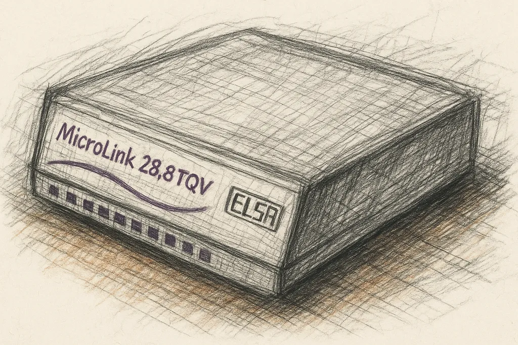Elsa MicroLink 28.8TQV modem — the product advertised in the animation